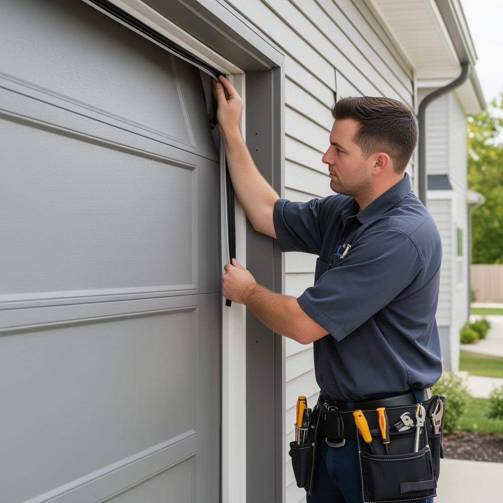 Certified garage door technician performing repair service in Pierson FL